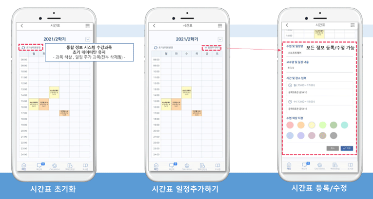 수업(시간표 조회 – 시간표 일정 등록/수정/초기화)